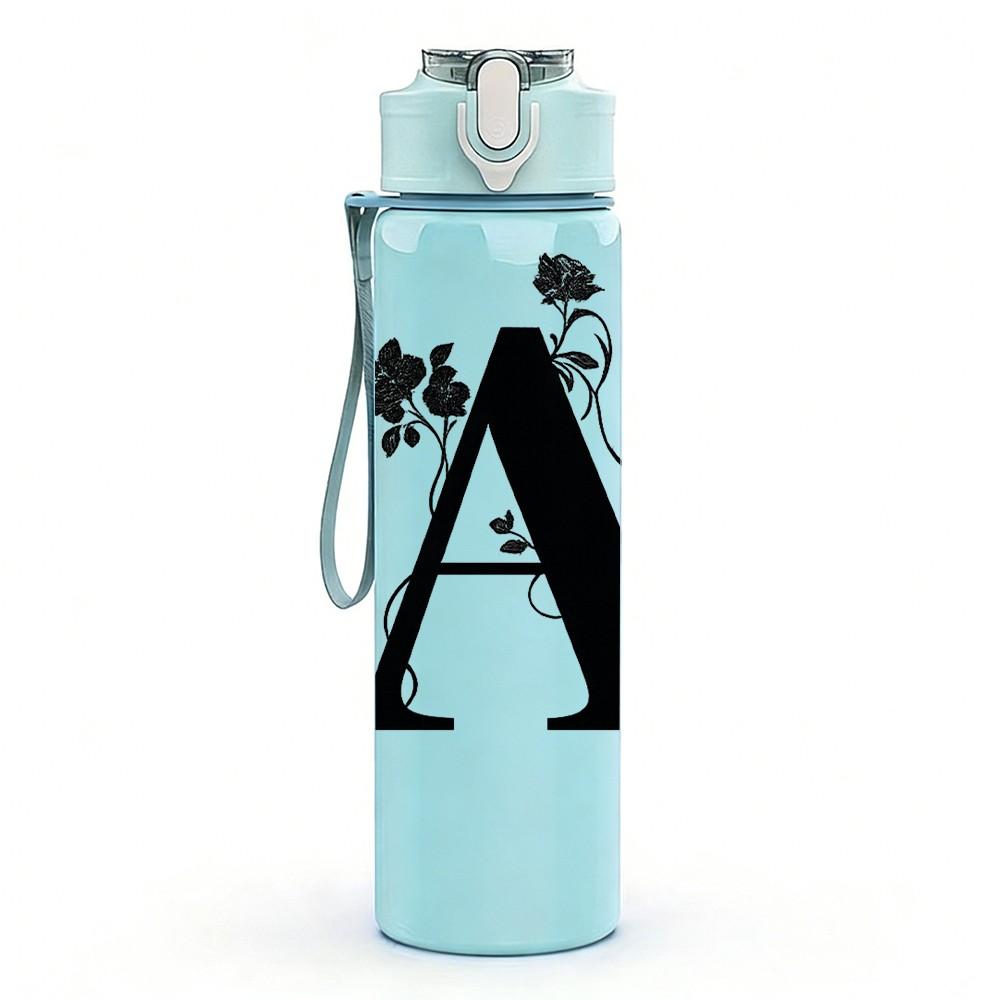 1PC Decorative Capital Letter A Print 750ml Color Plastic Sports Water Bottle Leakproof Flip Straw Lid Suitable for Sports Office Home Use