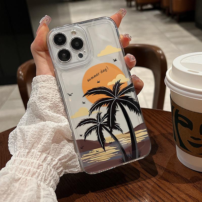Sunset Coconut for Iphone12 Apple 17/16/15 Promax Transparent Phone Case 14 Anti-drop Cover Women