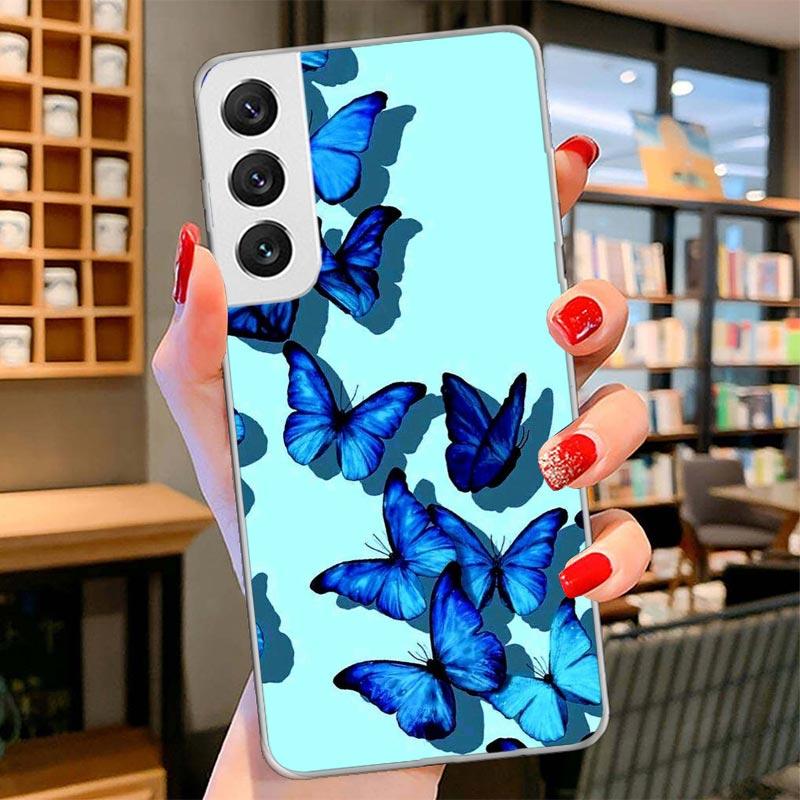 Blue Butterfly Beautiful Wing Cover Phone Case For Samsung Galaxy S26 S25 Edge S24 Ultra S23 S22 Plus S21 S20 FE Soft Fundas She