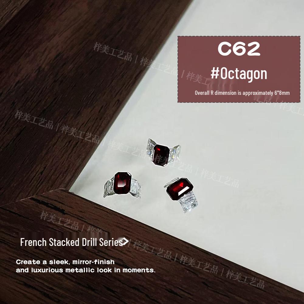 Nail Art Blood Red French Rhinestone Sparkle Camellia Decoration