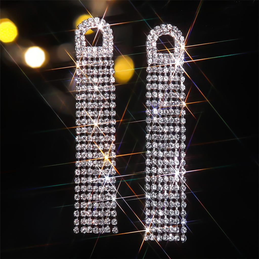 Fashion Versatile Long Fringed Earrings Luxury Shiny Rhinestone Ear Jewelry