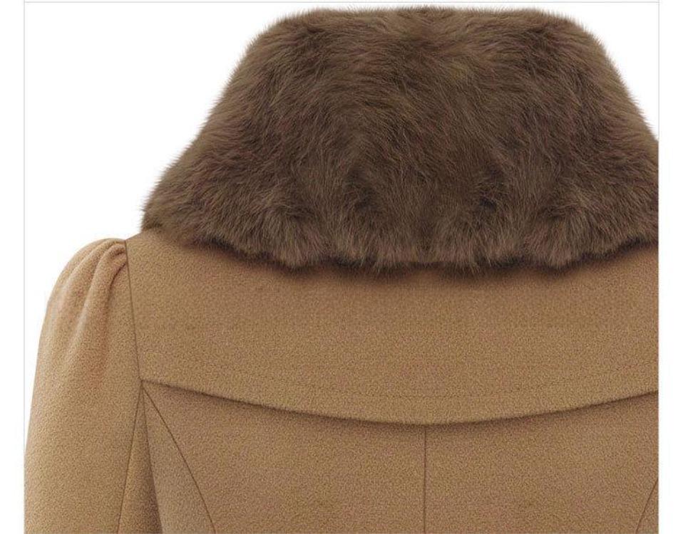 2024 Women's Plus Size Wool Coat Double Breasted Slim Fit Medium Length Fur Collar Windbreaker Fashion Outerwear