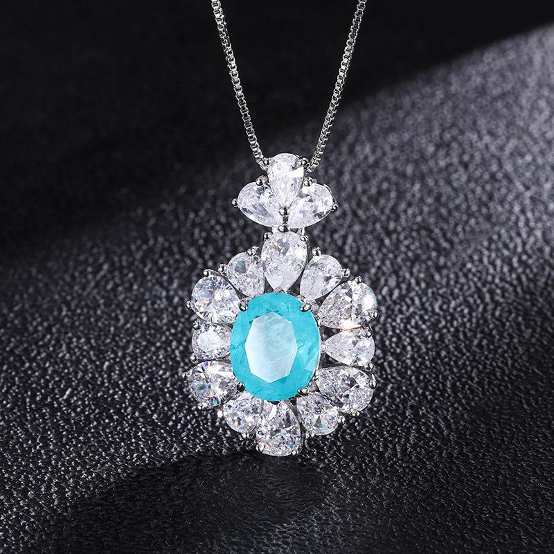Jewelry Set Simulation Paraiba Pendant 10 * 12 Stud Earrings 6 * 8 Three-Piece Set