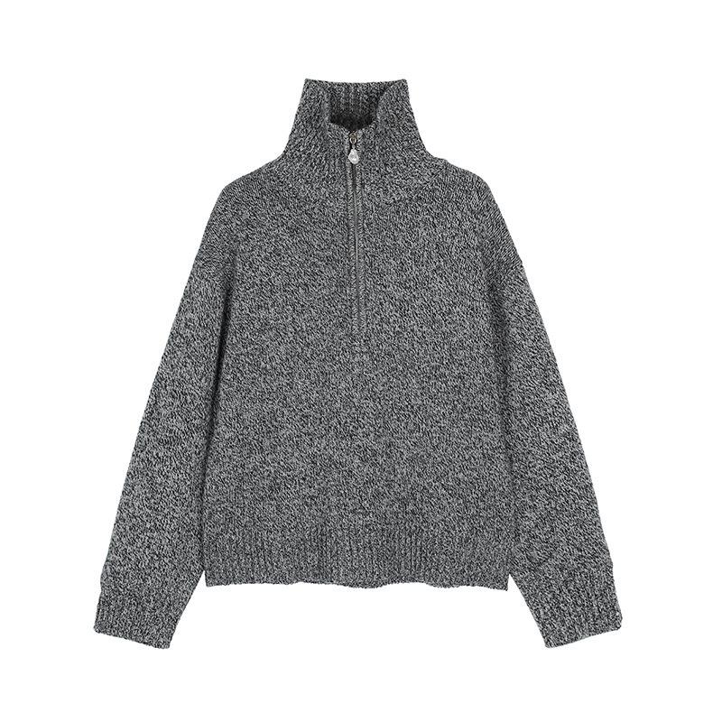 Women's Korean Style Half-Zip Stand Collar Pullover Sweater - Soft, Loose Fit for Autumn/Winter