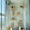 Wooden Wall-Mounted Cat Activity Centre with Scratching Board Hammock and Climbing Stairs Pet Climbing Play Furniture