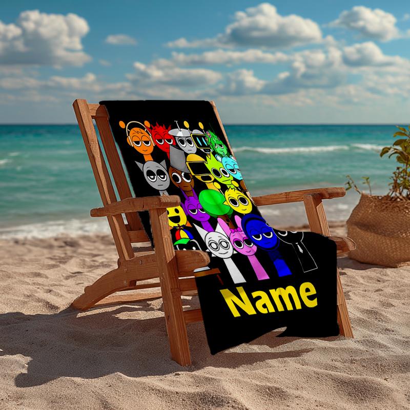 Custom Name Ultra-Soft Beach Towel with Sprunki Theme,Ideal for Pool - Camping, Diving - Perfect Travel Essential, Vibrant Beach Towel.