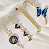 Biżuteria Transgraniczna Niebieski Motyl Inkrustowany Cyrkoniami Ażurowa Damska Bransoletka Geometryczne Otwarcie Czteroczęściowy Zestaw Bransoletek