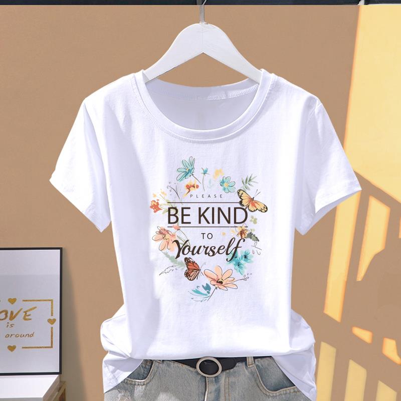 (Asian Size) Short Sleeve T-shirts Women's Top T Clothing Print butterfly style 90s Fashion Female Casual O-neck Graphic Tee