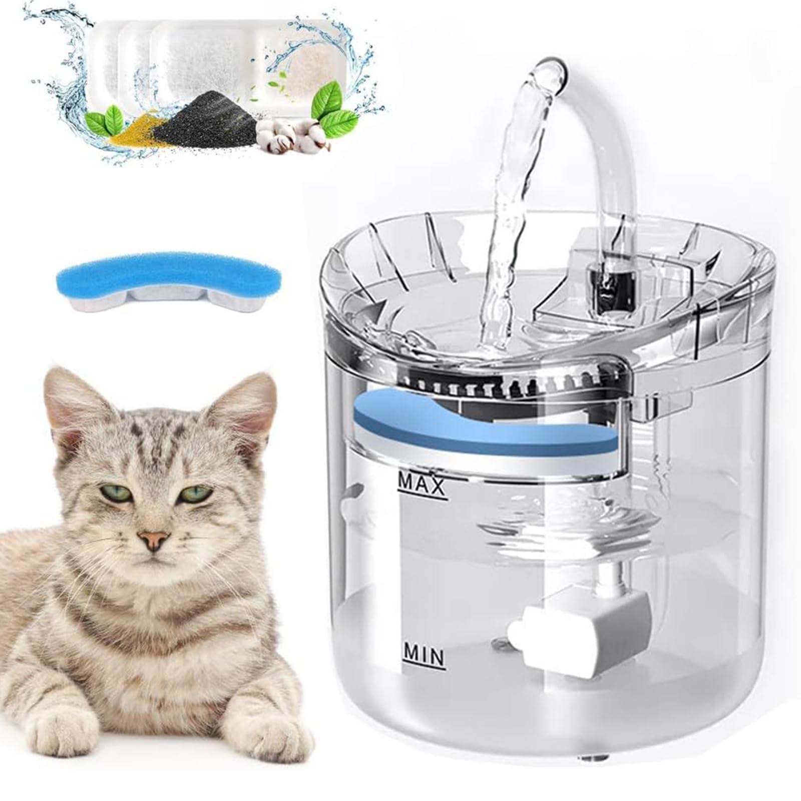 

Автоматическая поилка для кошек, поилка для домашних животных для собак и большая поилка с рециркуляцией на 2 л для птиц, включает два полива, визуальный уровень воды, включает один фильтр белый