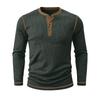 Men's Henry Neck Knit Long Sleeve T-Shirts Color Block Ribbed Casual Slim Fit Pullover Tops Autumn Winter Thermal Undershirts Men