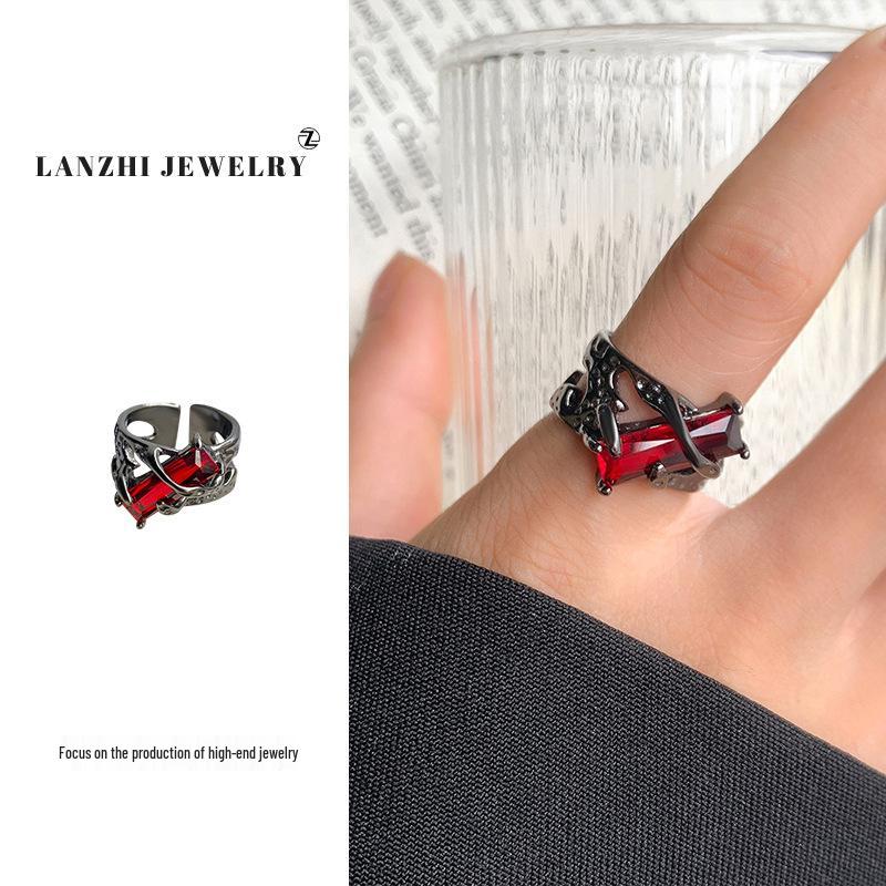 

Открытое кольцо Lan Zhi Темный рубин в стиле хип-хоп Adjustable Open Size