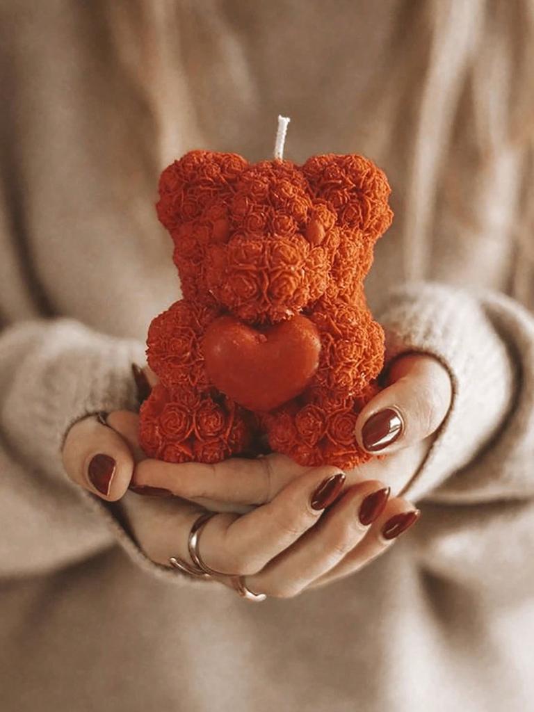 1 heart-shaped rose bear scented candle making mold, Valentine's Day decorative gift making, suitable for diy gypsum making,