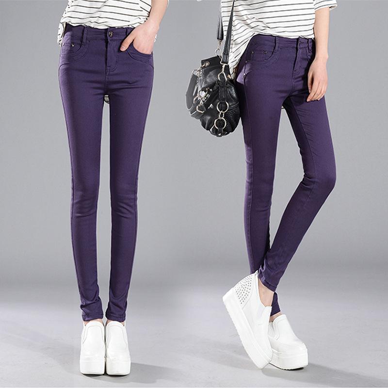 Candy-Colored Women's Mid-Waist Skinny Jeans: Sexy, Stretchy, Versatile Denim Pants In Solid White