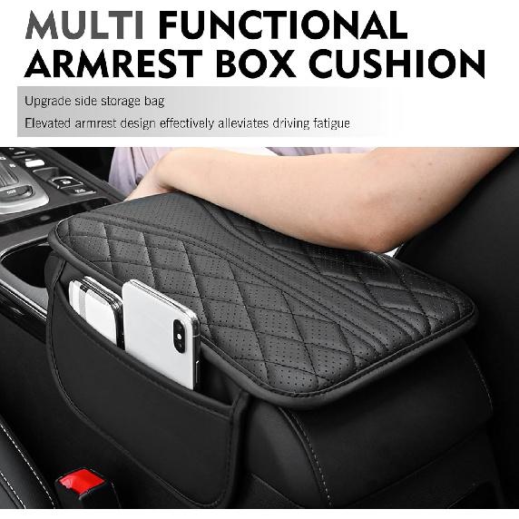 WZP Car Center Console Cover, Leather Arm Rest Cover with 2 Storage Bag, Console Cover for Car Storage Box Protector, Universal for Sedan SUV Truck