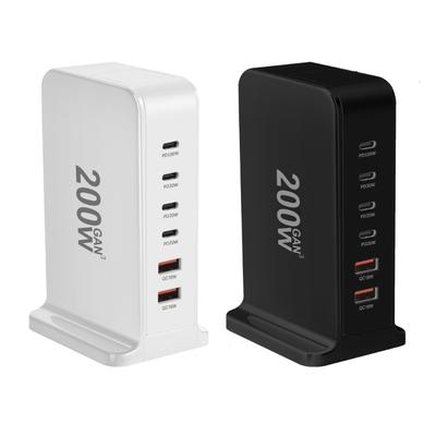 Carregador USB C 200W Carregador Rápido Bloco 6 Portas Estação de Carregamento Tijolo Carregador de Laptop 2 USB+4 Tipo C para Viagem Casa
