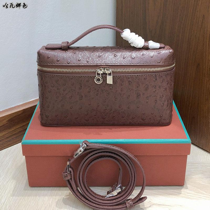 Borsa porta pranzo portatile in pelle di mucca con motivo struzzo, borsa a scatola in vera pelle, borsa a tracolla a mano alla moda