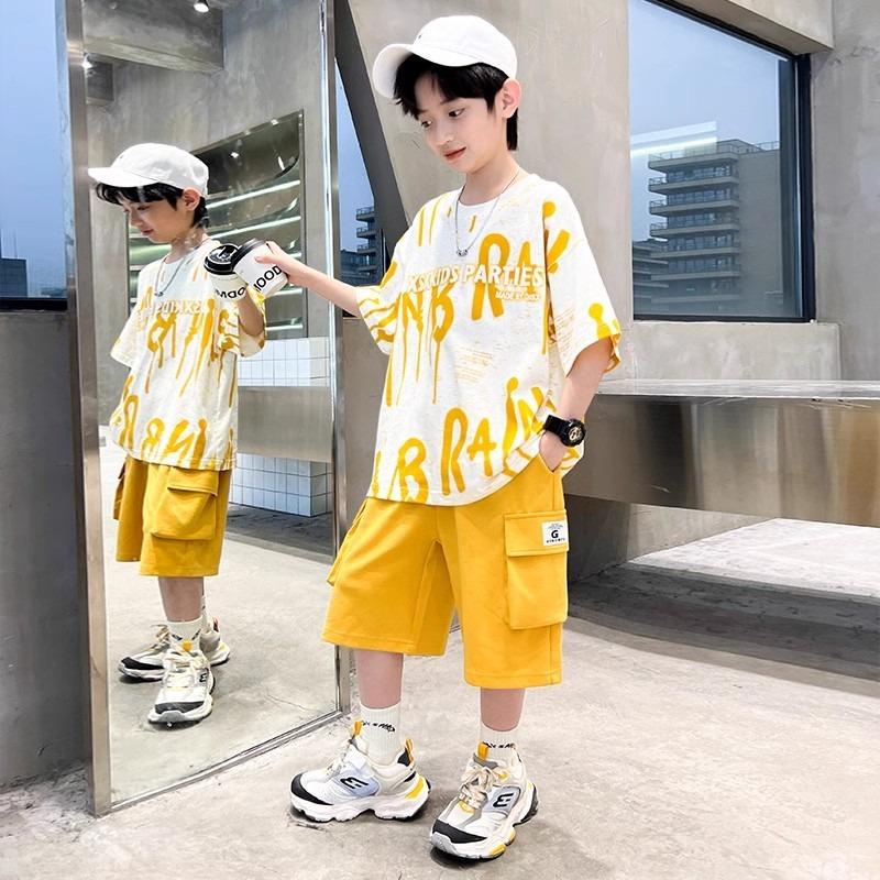 Summer Boys Purple Sets Korean High Street Fashion Kids T-shirts + Shorts 2 Piece Set Children's Sports Suits