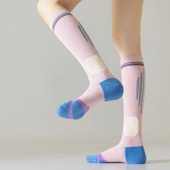 Sports Compression Socks Women Knee High Athletic Socks Elastic Breathable Cushioned Socks for Running Fitness Yoga Dance