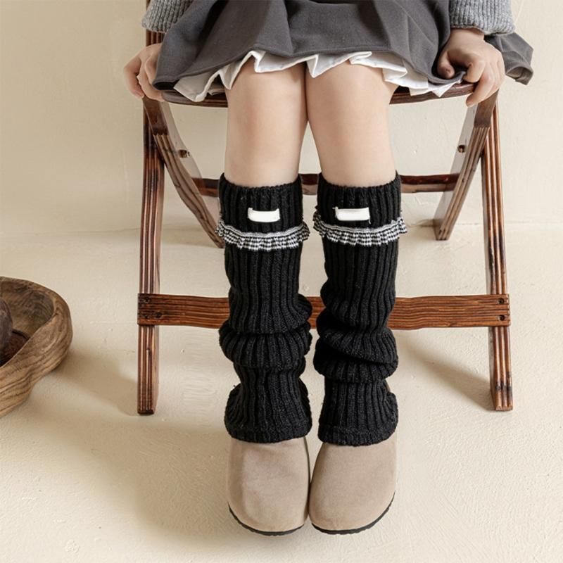 Elastic Sweet Style Leg Sleeves Warm Calf Length Socks For Girls Ruffled Design Fashionable Winter Accessories