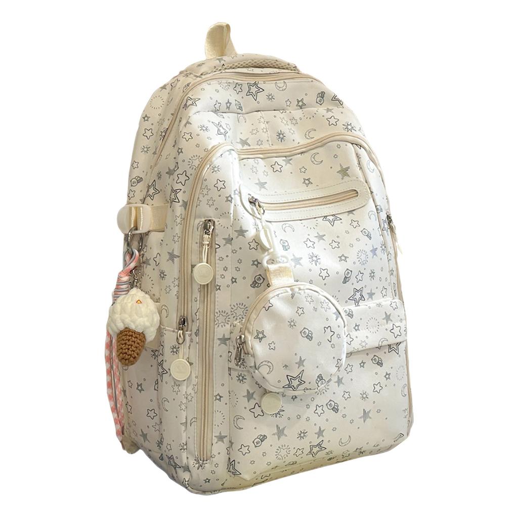 Large Capacity School Backpack with Pendant Charm for Students, Travel and Daily Use