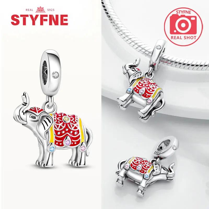 Copper Zirconium&Colorful Elephant Dangle Charm Fit Original Bracelet Diy Fine Jewelry Exquisite Gifts For Women