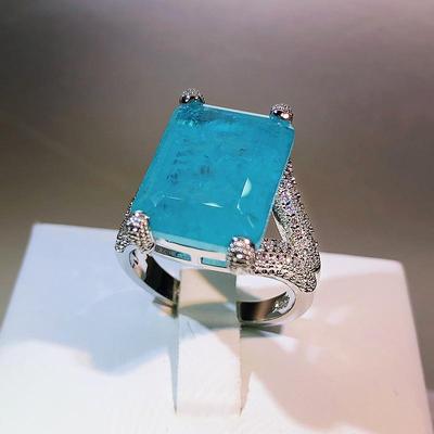 Anello di lusso da donna con pietra tormalina Paraiba, cristallo, colore argento, anelli nuziali grandi, anello di fidanzamento con zirconi promessa