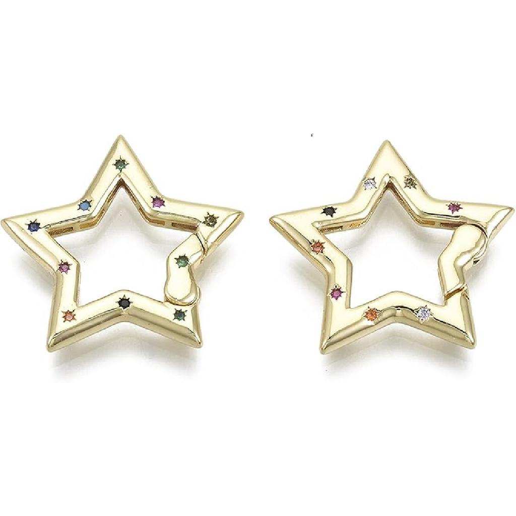 Craftdady 5ps Micro Pave Cubic Zirconia Spring Gate Ring Clasp CZ Rhinestone Golden Brass Oval Trigger Spring Snap Clip Hook Buckle for Keychain