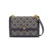 T Monogram Double T Logo All Over Print Fabric And Leather Crossbody Shoulder Bag Small Women Bags Navy-Blue 135845-405