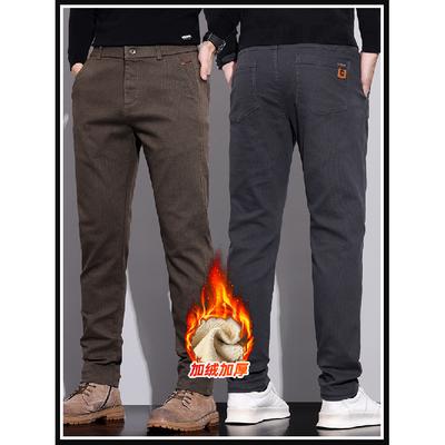 6 Soorten Koffie Zwart Grijs Herfst En Winter Herenbroek Met Fleece/Normaal Optioneel Slim Fit Rechte Pijp High-End Licht Volwassen Casual Broek