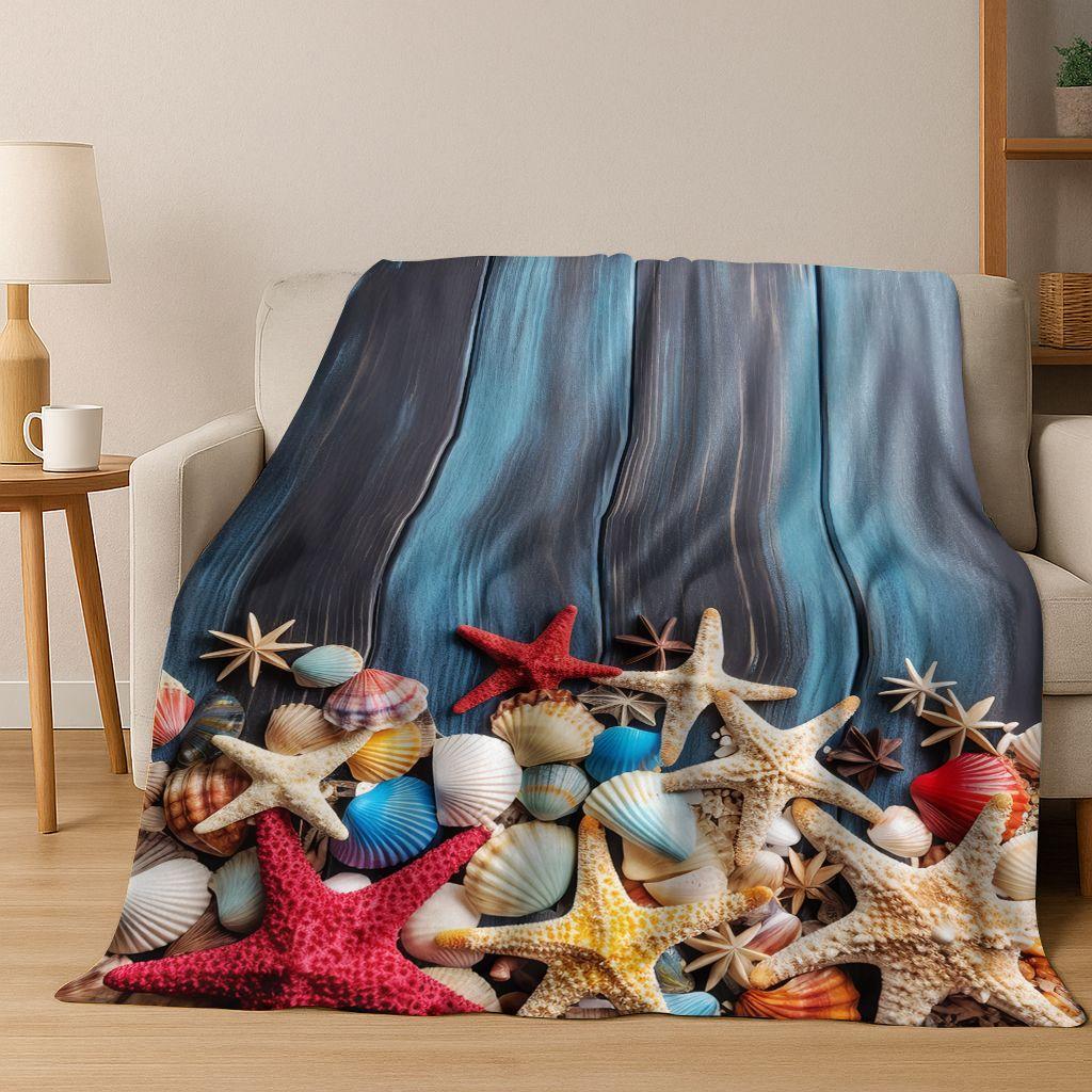 Traum Seestern Muschel Tropischer Strand Seestern Kunst Flanell Decke, Gemütliche Weiche Überwurfdecke für Zuhause Schlafzimmer Bett Sofa Abdeckung Geschenk