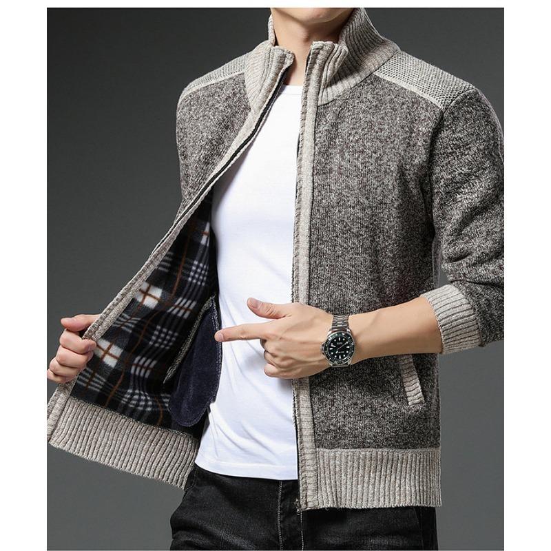 Neuer Herbst- und Winter Herren-Cardigan-Pullover Plus Samt und Verdickt Farblich passend Modischer Herren-Pullover Pulloverjacke