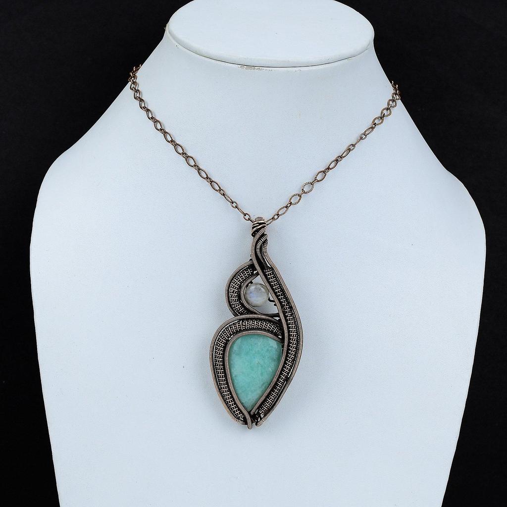 Amazonite Pendant Copper Wire Wrapped Pendant Moonstone Jewelry Handmade Designer Pendant Gemstone Pendant Copper Wire Jewelry Wedding Gift