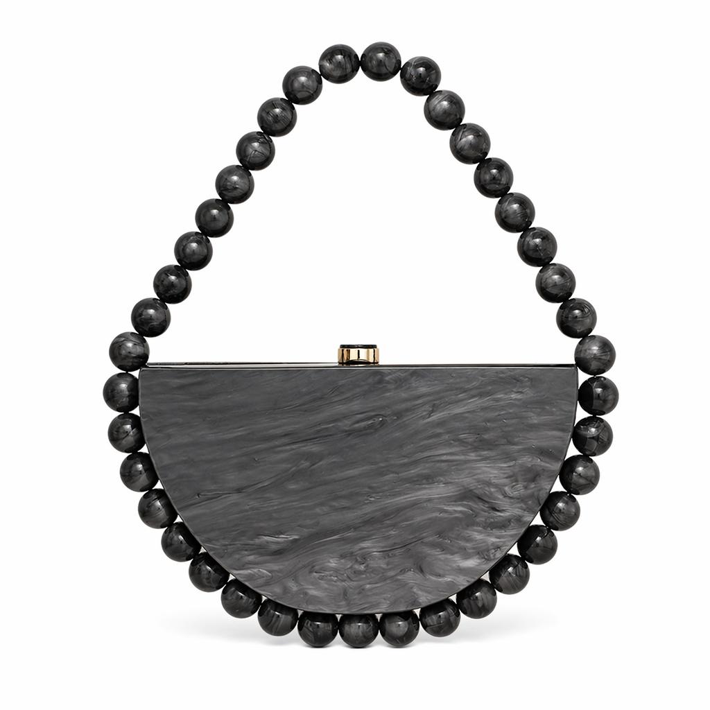 Nuova Borsa a Mano Semicircolare in Acrilico Perlescente con Perline per Donna Stile Vintage Quadrata Pochette da Sera