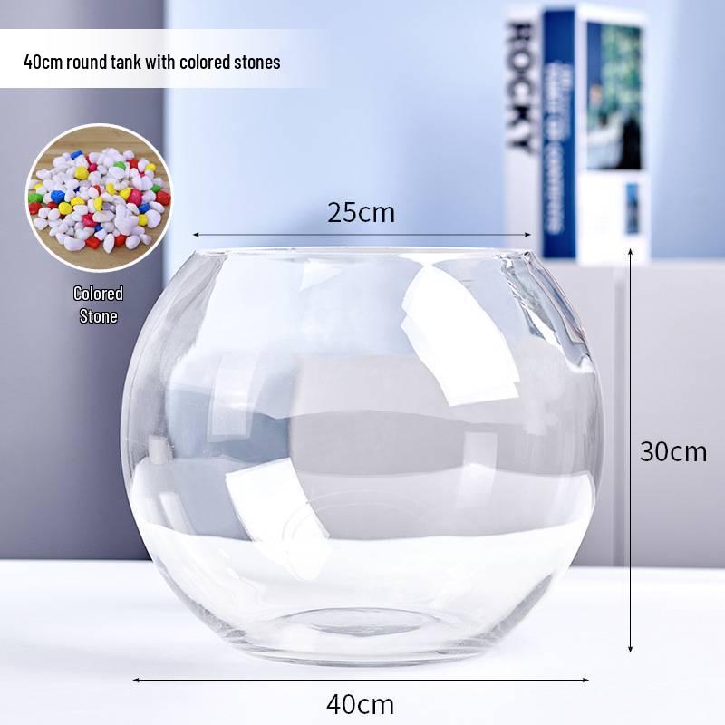 Jialei Dezhu Transparent Round Glass Fish Tank & Turtle Aquarium for Desktop Living Room