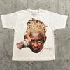 American Trendy Hip Hop Street Style T-Shirt Unisex Celebrity Portrait Print Tee Kanye Photo Top  Sport Loose Streetwear Teess