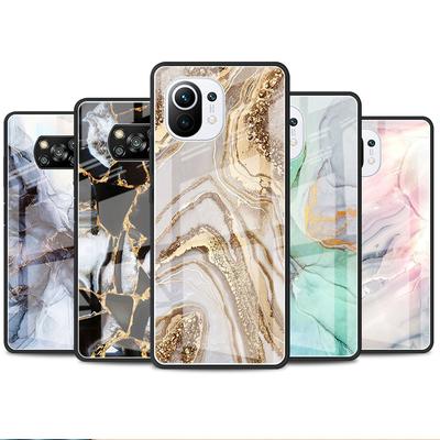 Marble Glass Case For Xiaomi Poco X3 NFC 11 Lite 11T F3 M3 For Redmi Note 11 10 9 8 Pro 10S 9S 9A 9C Phone Cover