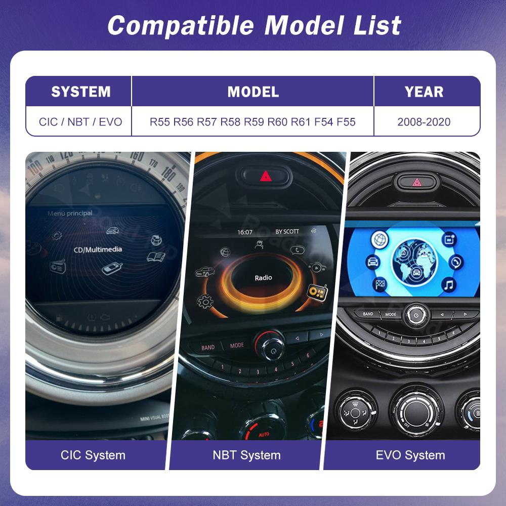 Wireless CarPlay Android Auto for Mini R55 R56 R57 R58 R59 R60 R61 F54 F55 Clubman Countryman Hardtop John Cooper F56 F57