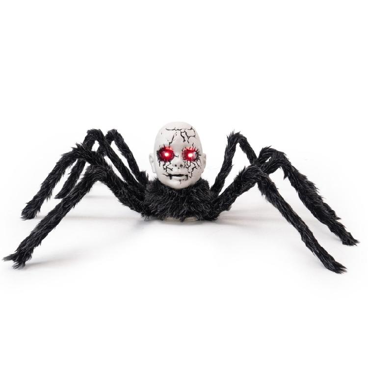 Sound Sensor Activated Walking Scary Doll Face Spiders With Glowing For Halloween Party And Haunting House Decoration