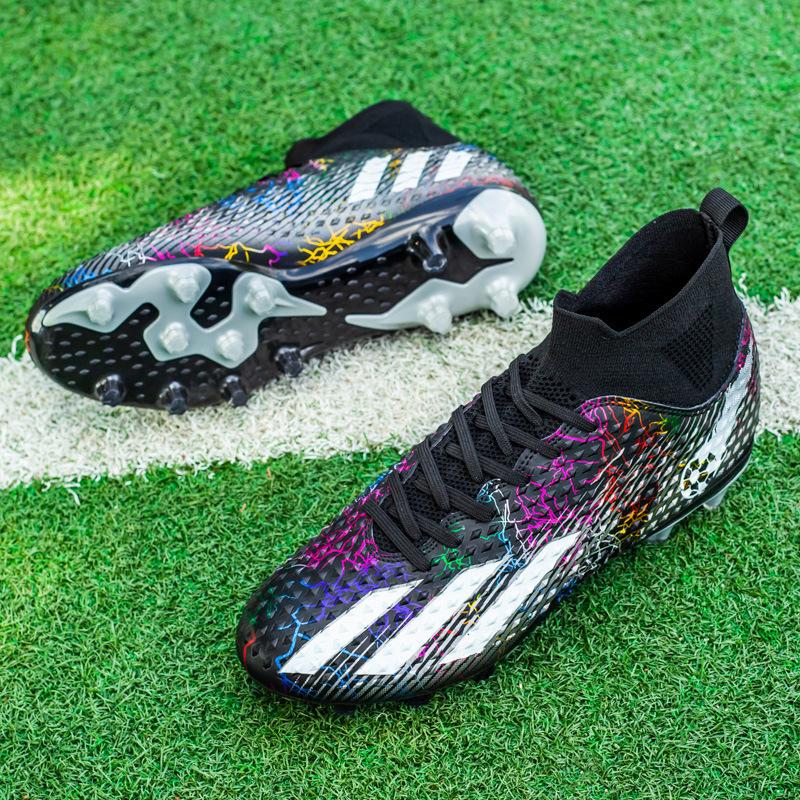 High-top Football Shoes Men's Children's Broken Nails and Long Nails Artificial Grass Student Training Leather Feet Youth Ball Sneakers