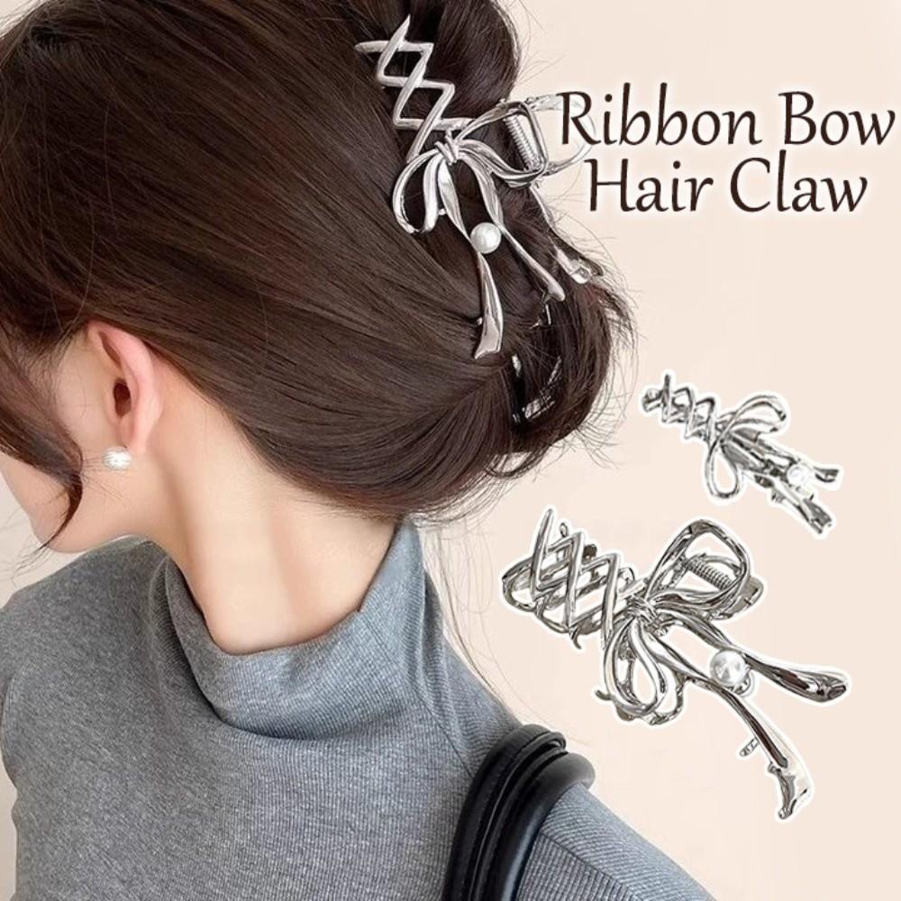 Vintage Ribbon Bow Hair Claw Zinc Zinc Alloy Balletcore Hairpin Retro Bowknot Hair Clip Makeup Hair Clips