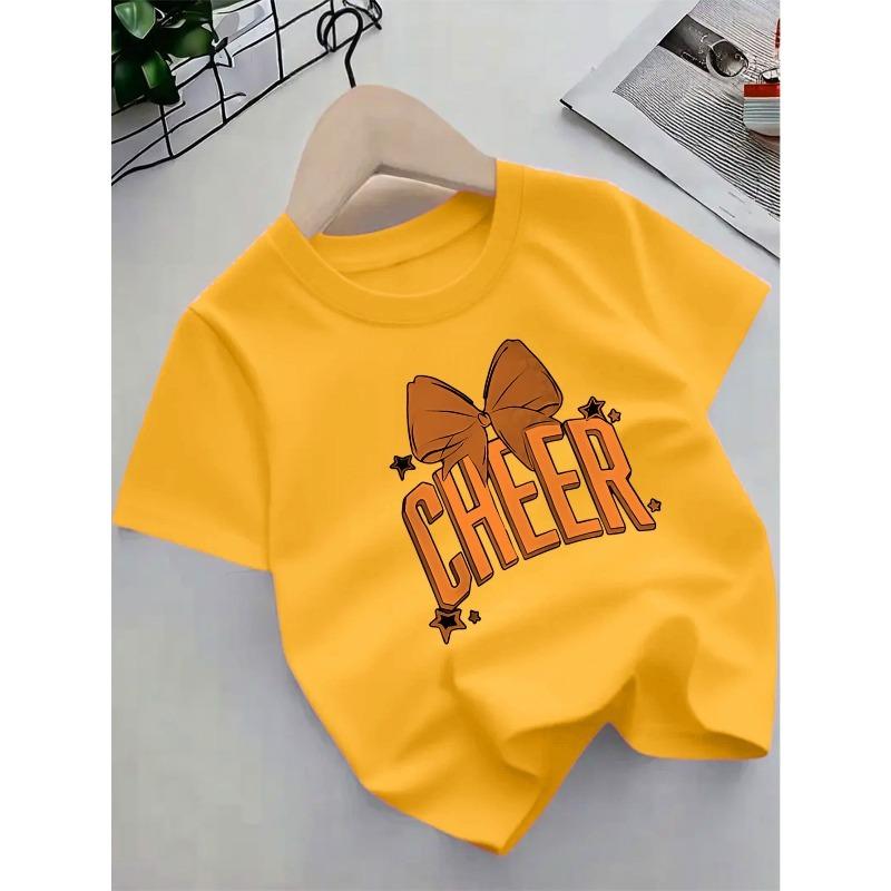 Evropské velikosti Roztomilé tričko s krátkým rukávem pro dívky s tématem roztleskávaček, s motivem mašle a hvězd, vhodné pro vystoupení