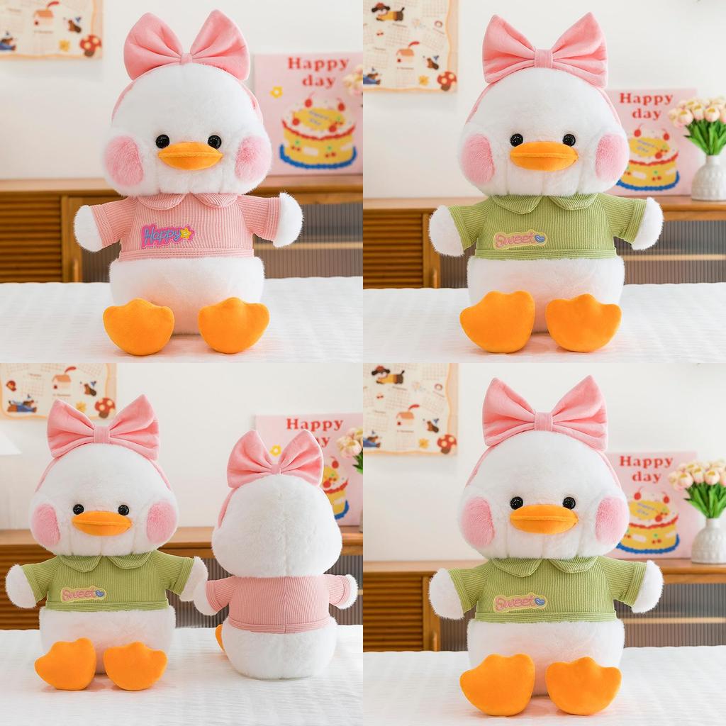 Plush Duck Toy With Bowknot For Kids And Girls Gift In Super Soft Short Plush