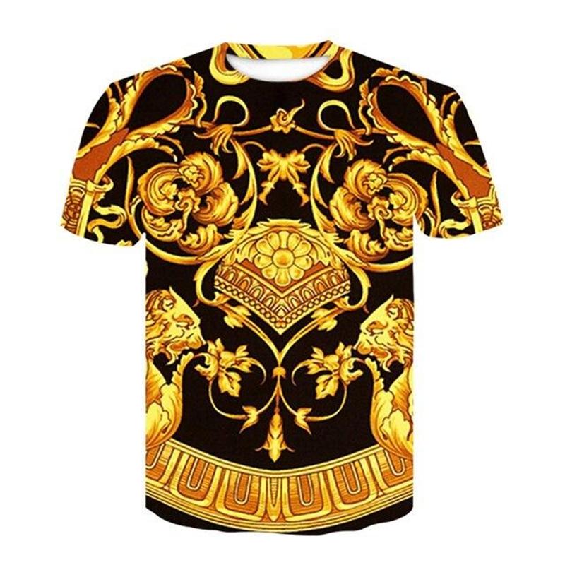 Luxury Baroque Golden Pattern T-shirt Unisex Unique 3D Print Crewneck T Shirts Men Personality Streetwear Fashion Trendy Tee Top