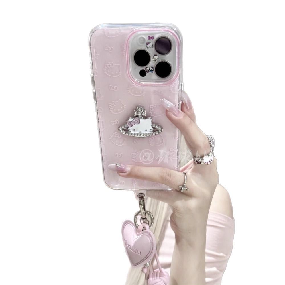 The Full screen KT Cat Sparkling Diamond Pendant Is Suitable for Apple 16Promax Phone Cases IPhone15 New Models 13 14 12