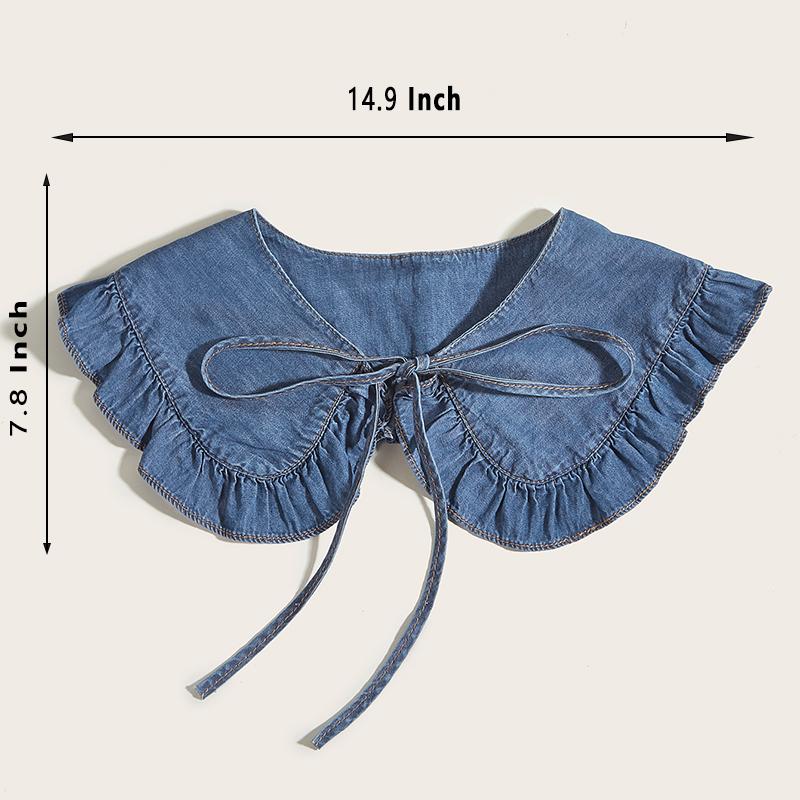 Women's Washed Denim Shawl Collar with Pleated Lace and Fashionable Fake Collar