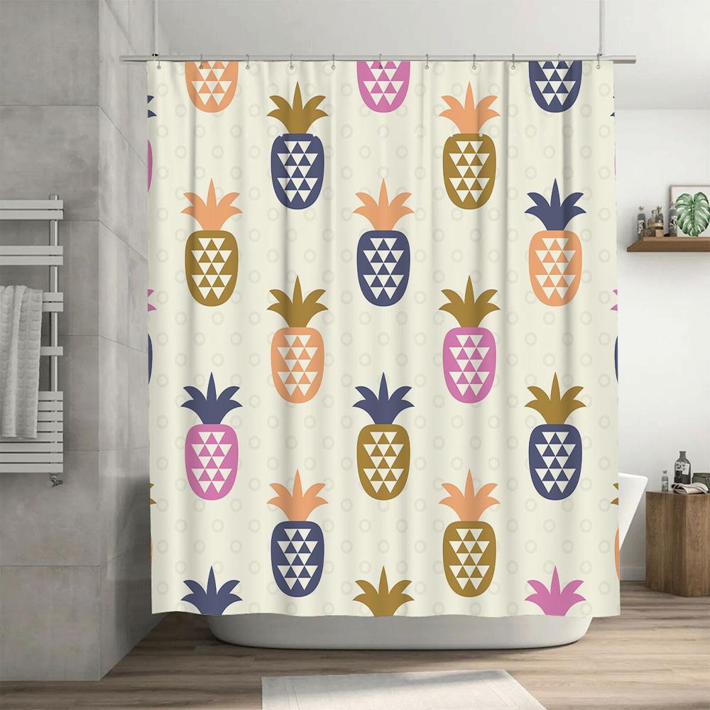 Colorful Pineapple Shower Curtain: Modern Bathroom Decor with Geometric Pattern (Set Includes Rings)