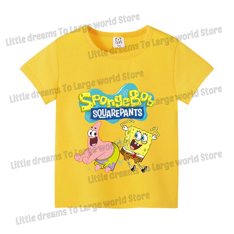 SpongeBobs Cartoon Tshirt for Children Cotton Soft Tee Boys Girls Tops Colorful Clothing Anime Printed Clothes Birthday Gift