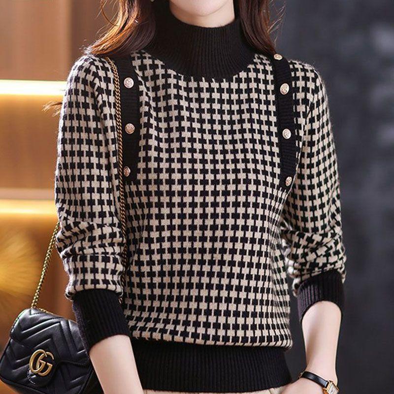 Mode Vintage Damen Halbhoher Kragen Pullover Winter Unterteil Koreanisch Langarm Vielseitig Lässig Strickpullover Tops