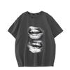 Retro Simple Sexy Lips Print Summer Cotton T-Shirt Fashion Men Clothing Fashion Tops Tees Men Casual Solid Color Streetwear Tops