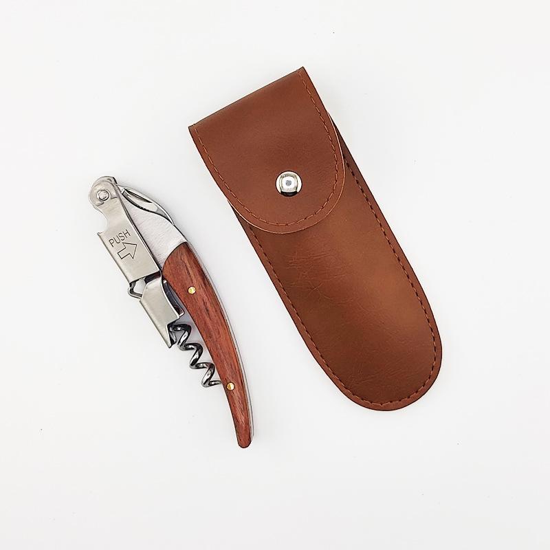 Wijnopener van roestvrij staal, professionele kelnerskurkentrekker, leren etui, bierflesopener en foliesnijder, cadeau voor wijnliefhebbers